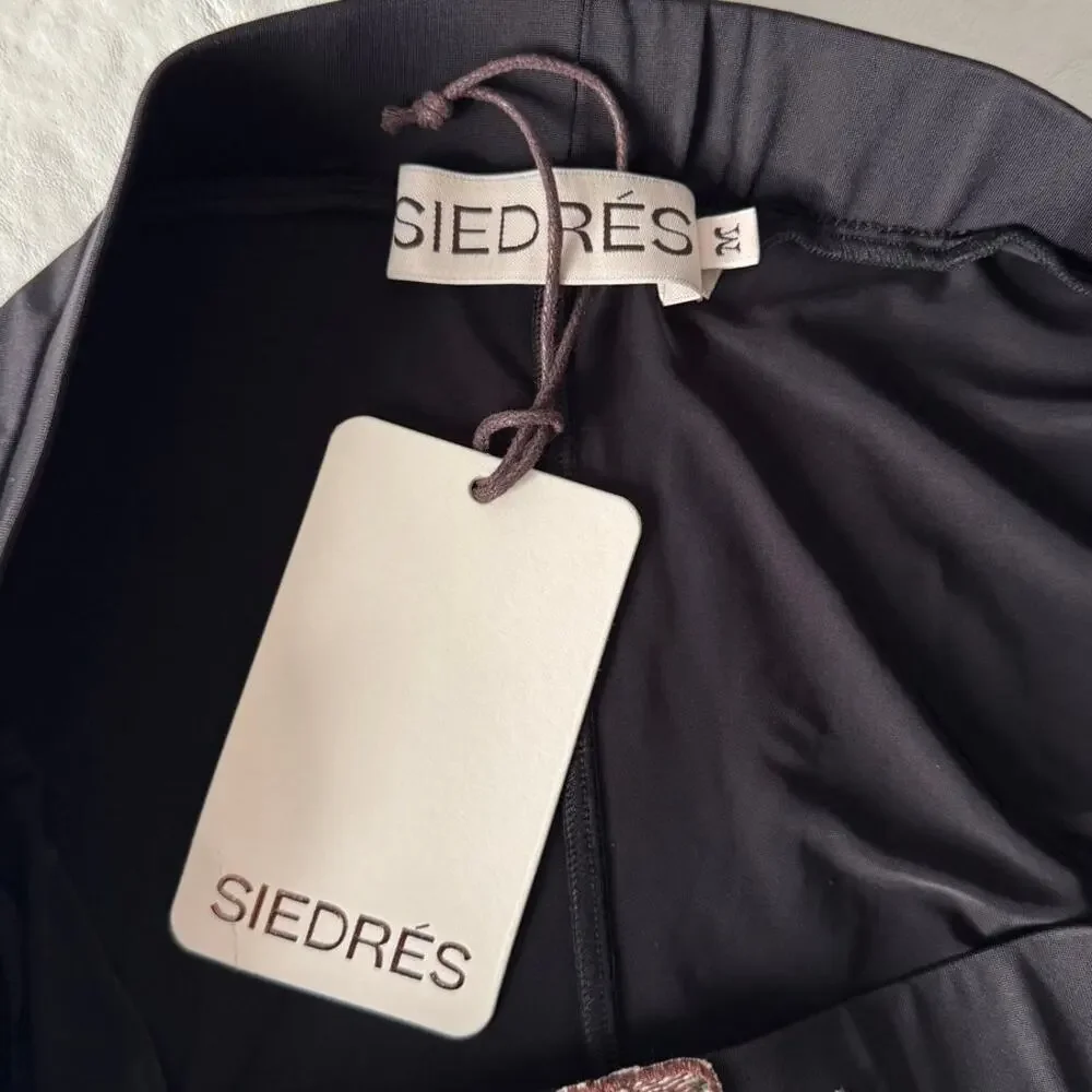 New SIEDRES Tali Logo Detail Cropped Jersey Leggings in Black Women's Size M - Picture 5 of 8